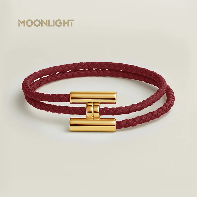 

MOONLIGHT Classic H Button Braceles for Women Double-layer Leather Charm Bracelet Female Fashion Couple Jewelry Gifts 13 Colors