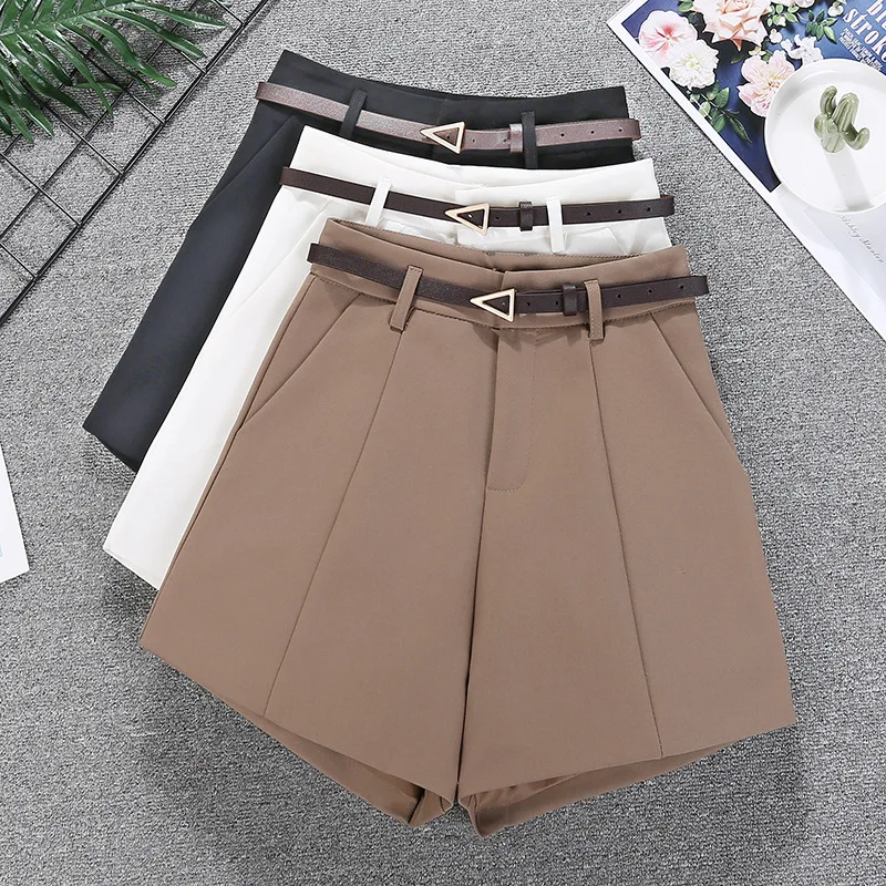 Spring Summer Casual Women's Shorts A-Line High Waist Short Chic Office Lady Shorts With Belted Y2k Vintage Female Trousers Tide