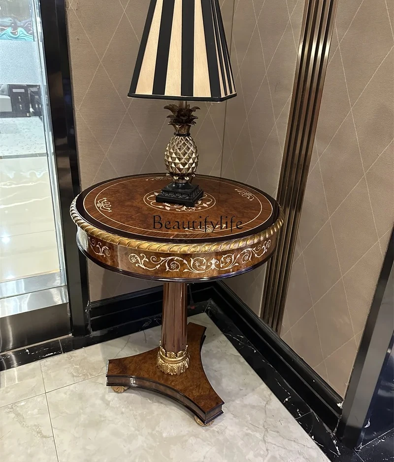 

05-European solid wood rounded corner furniture small round imported mahogany round table