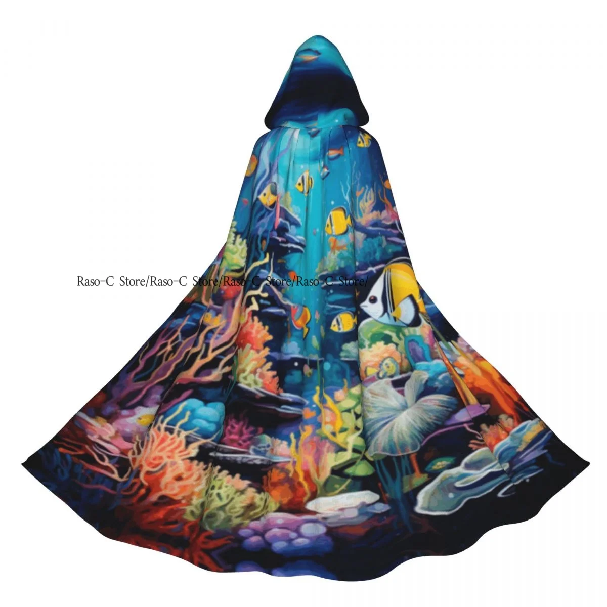 Adulto capa com capuz subaquático peixe traje medieval bruxa wicca vampiro elfo purim festa de carnaval