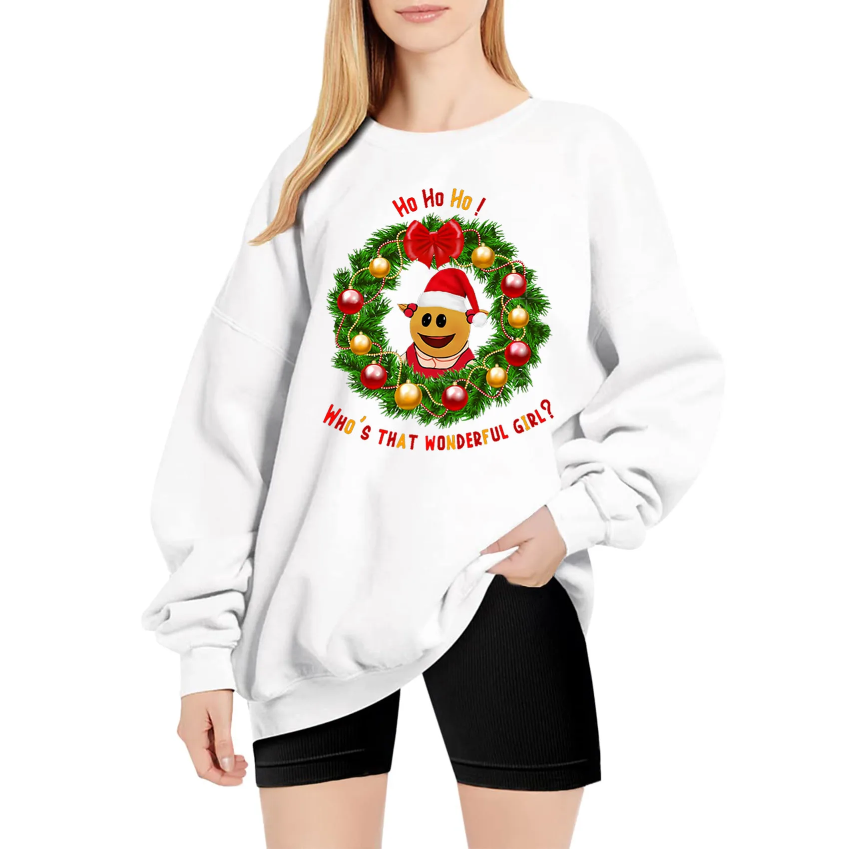 Nanalan Who's That Wonderful Girl Oversized Sweatshirt Nanalan Christmas Sweatshirt O-Neck Long Sleeve Harajuku Oversized Hoodie