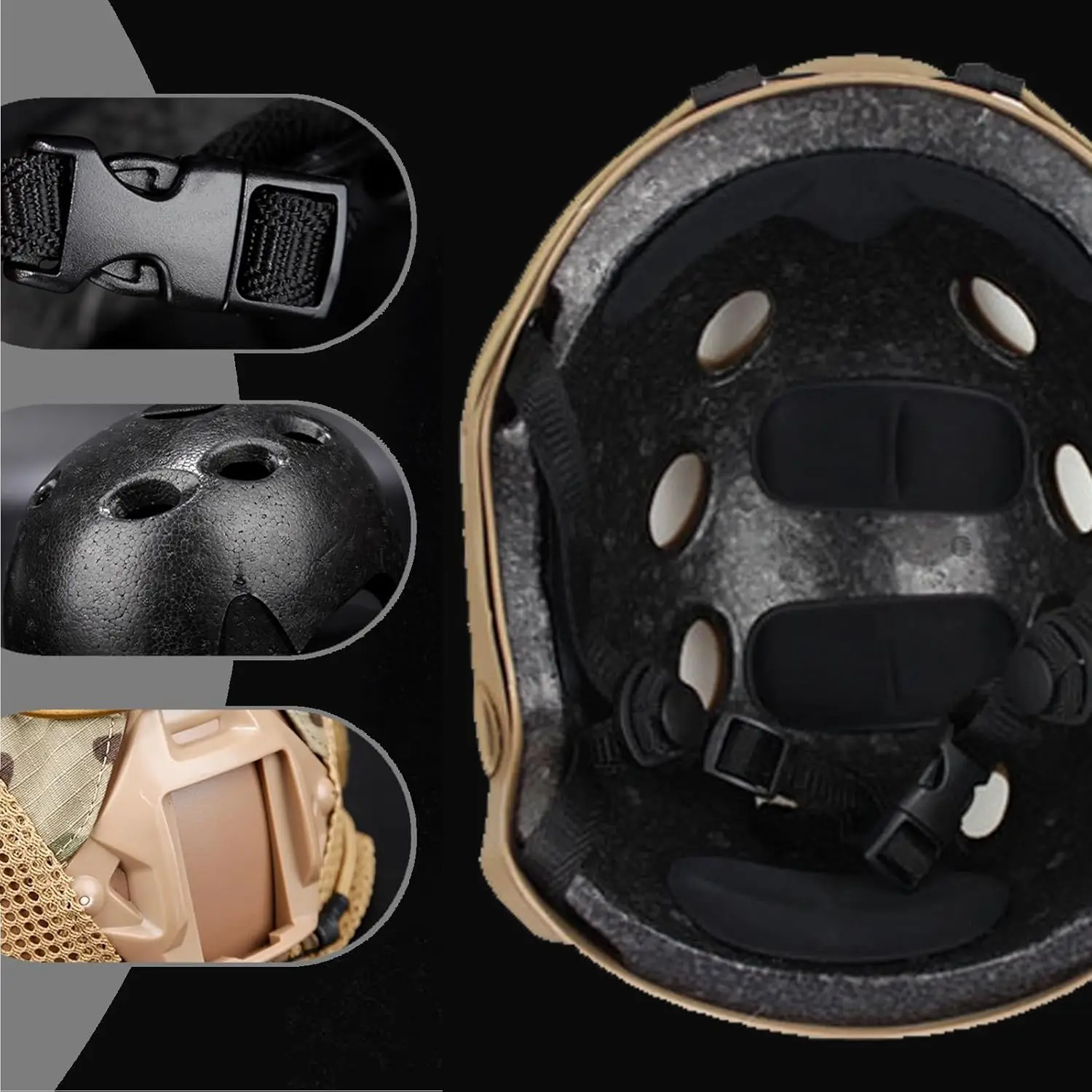 FANDAO 6 في 1 مجموعة خوذة الادسنس السريعة العسكرية مع سماعة أضواء الإشارة في الهواء الطلق الألوان عثرة خوذة عدة للصيد CQB