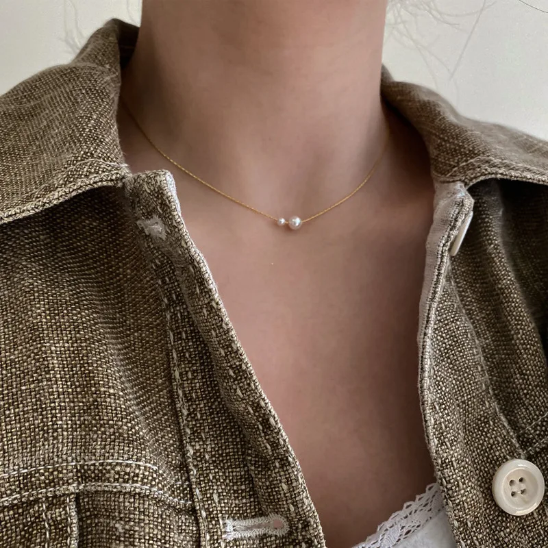 Fashion Small Pearl Choker Necklace Female Elegant Travel Party Gold-plated Clavicle Necklace Aesthetic Jewelry Accessories