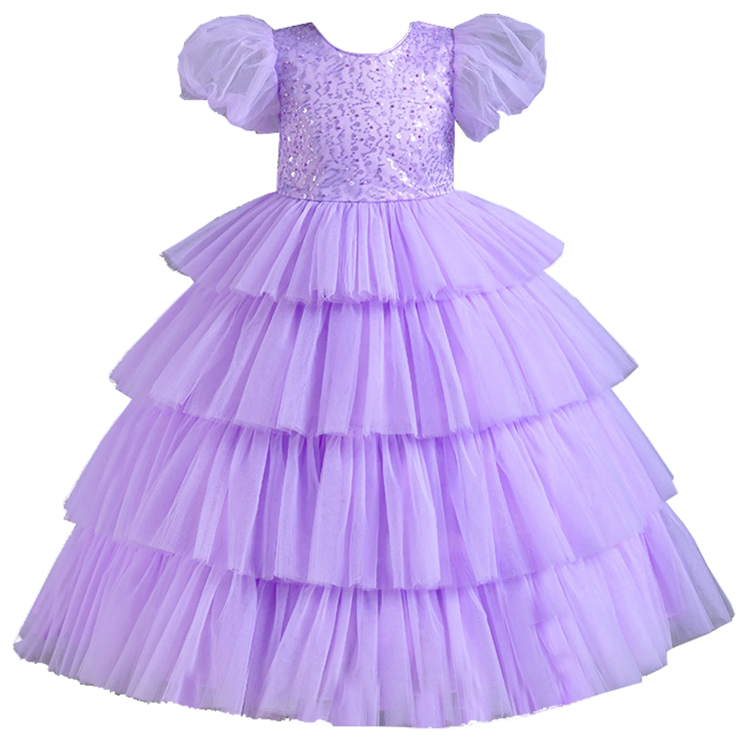 Charlotte elegante vestido tutu para meninas grandes, mangas de lantejoulas, cupcake babados em camadas, concurso de dança