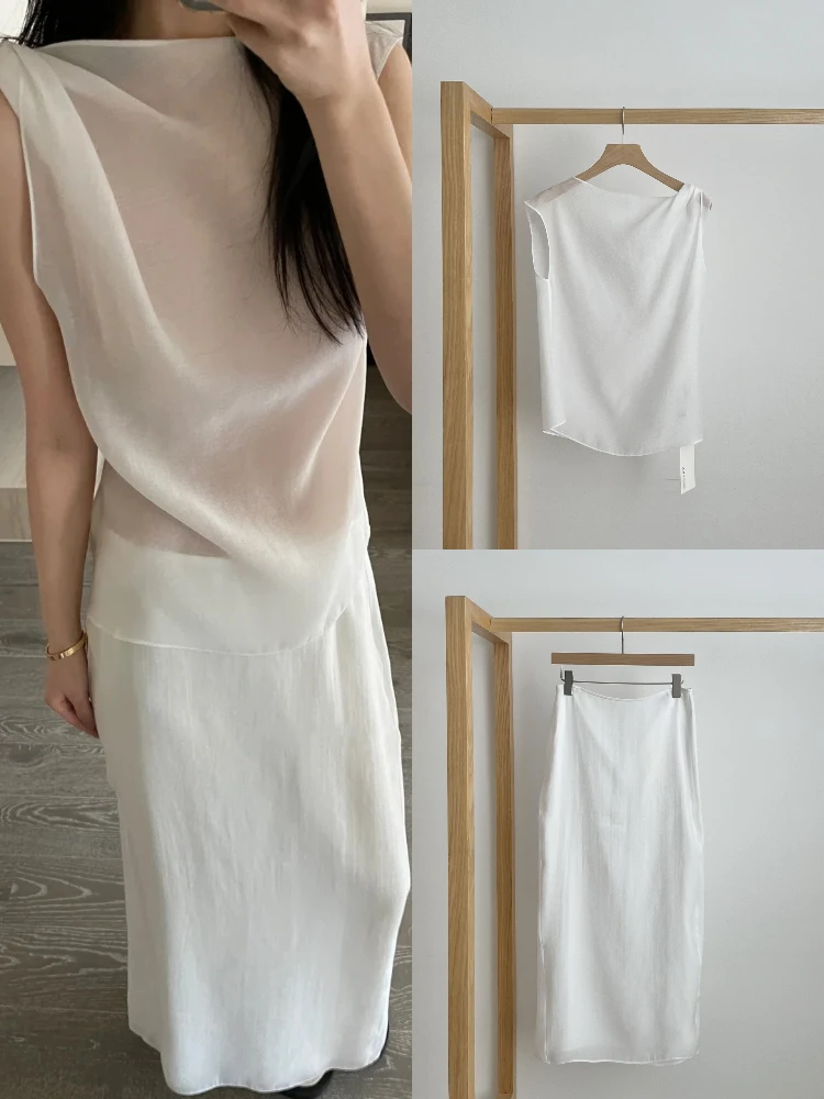 Ele Svel haut taille haute jupe amincissante mince été Faion ensemble pantalons longs rond Ne aérien Dring