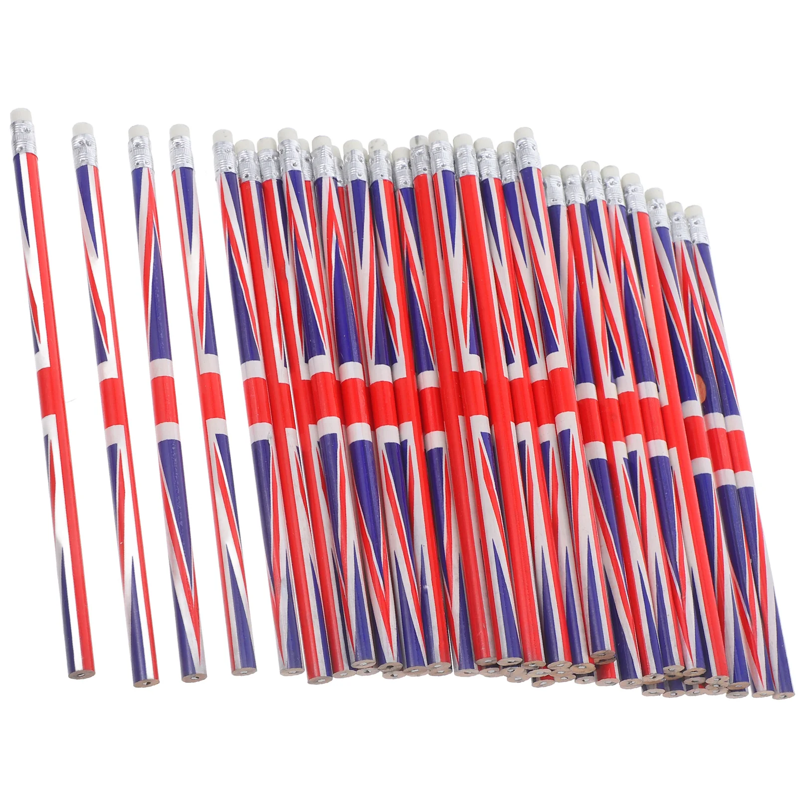 60 Pcs Us Flag Pencilss Portable Painting Writing Wood Convenient Bulk Prize England Flag with Erasers Wooden Sturdy