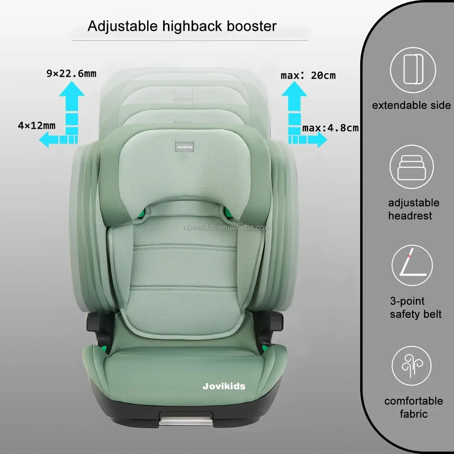 Venta al por mayor de 3 a 12 años Grupo 2/3 Silla de asiento de coche para bebés y niños con respaldo alto rosa i-size con ISOFIX
