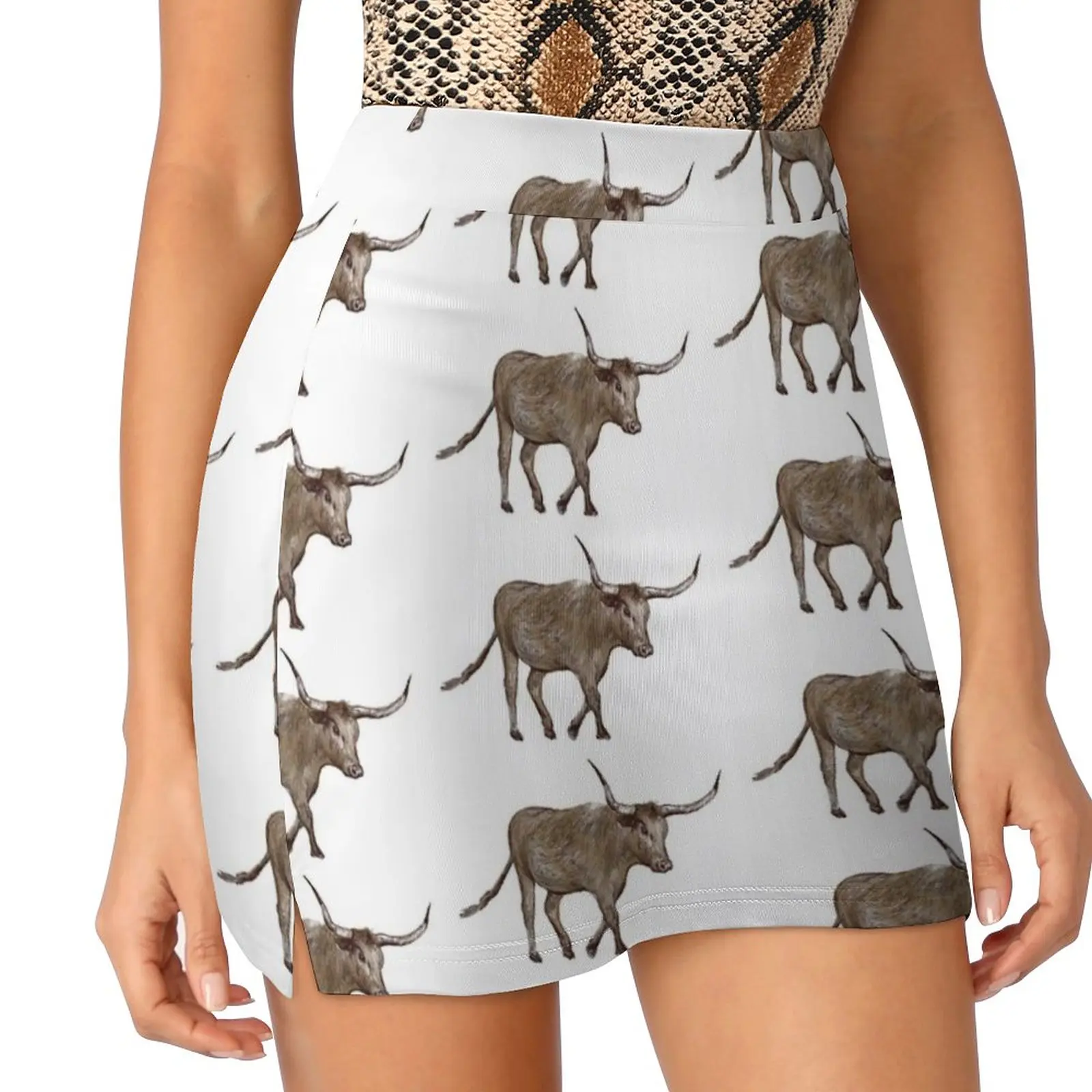 Longhorn Steer Women's skirt With Hide Pocket Tennis Skirt Golf Skirts Badminton Skirts Running skirts Longhorn Bull Cow Cowboy