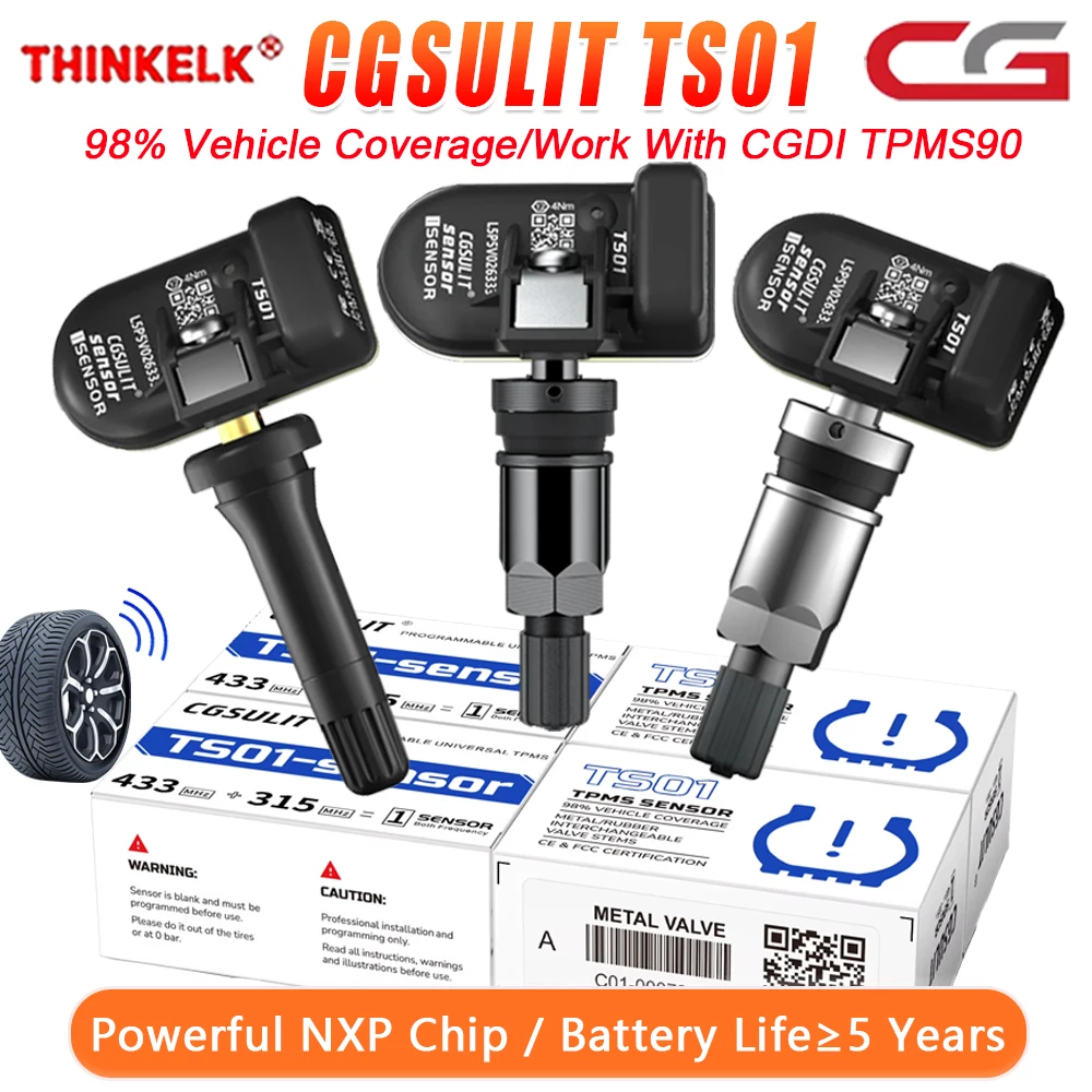 CGDI CGSULIT TS01 TPMS capteur programmeur outil 315MHZ 433MHZ 2in1 capteur pour CGDI TPMS90 système de surveillance de la pression des pneus de voiture