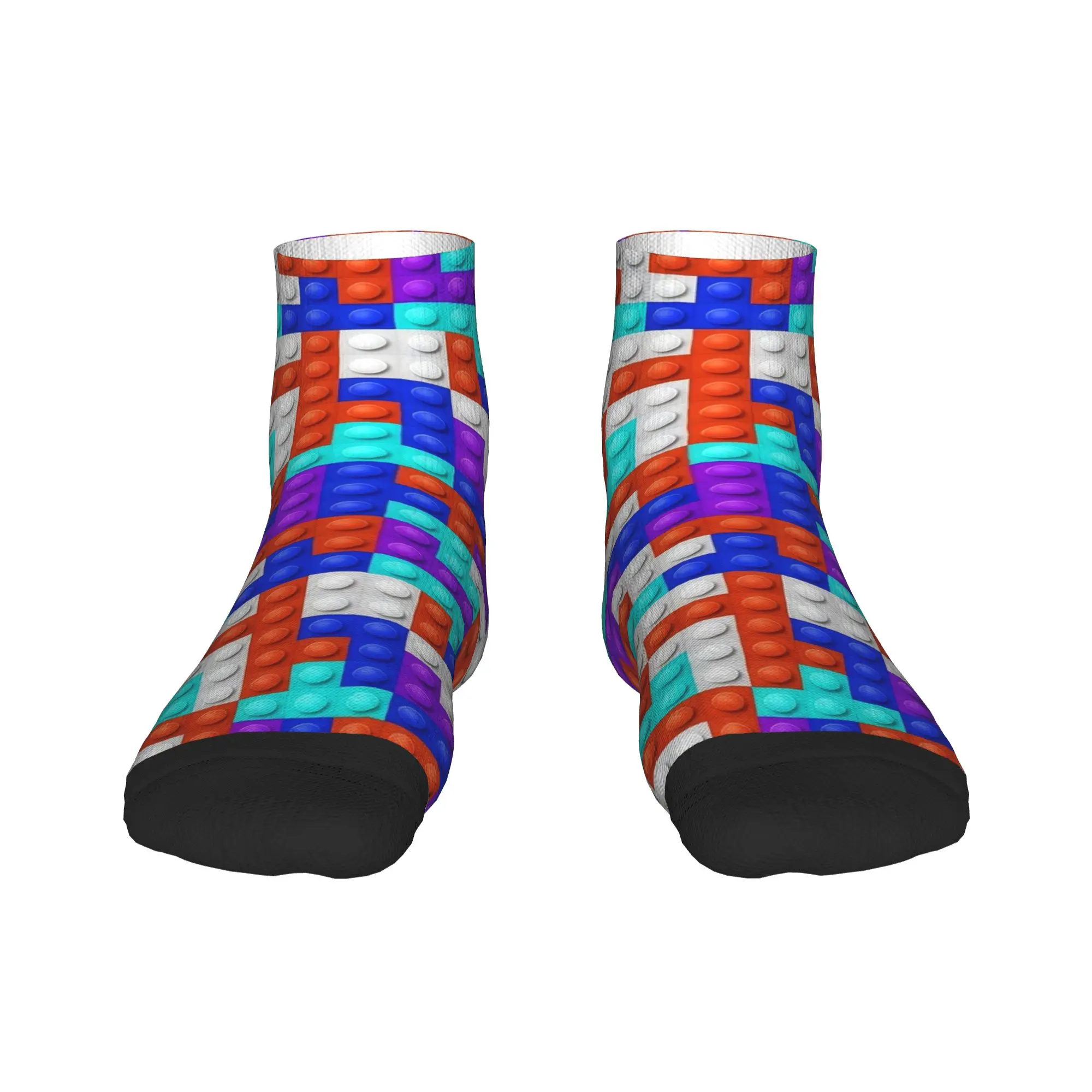 Orange Blue Purple Teal Building Blocks Pattern Ankle Socks Graphic Funny Casual Socks Autumn Non Skid Cycling Soft Sock For Men