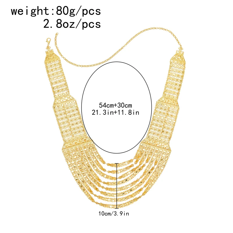 Exaggerated Women Necklace Golden Arab Ethnic Tassel Statement Party Chains Necklace Afghan Charms Necklace Feminina