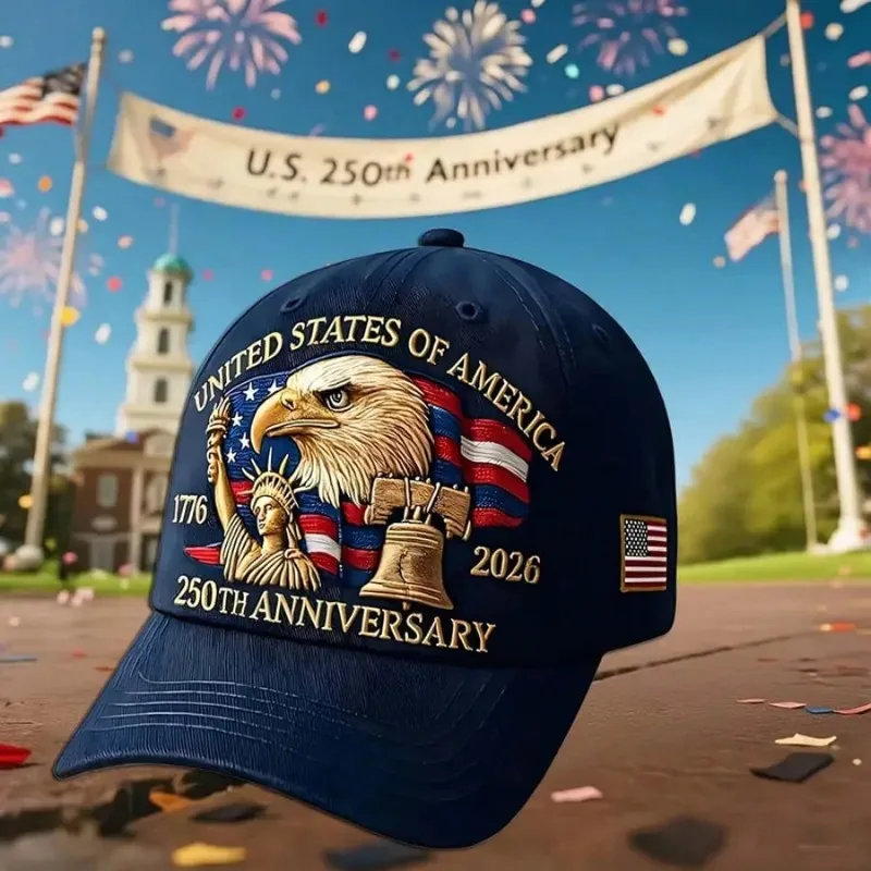 1 Stück Herren-Baseballkappe zum 250. Jahrestag der USA 1776-2026, patriotische Skull Street Polyester-Snapback-Mütze für Herren, Abschiedsparty
