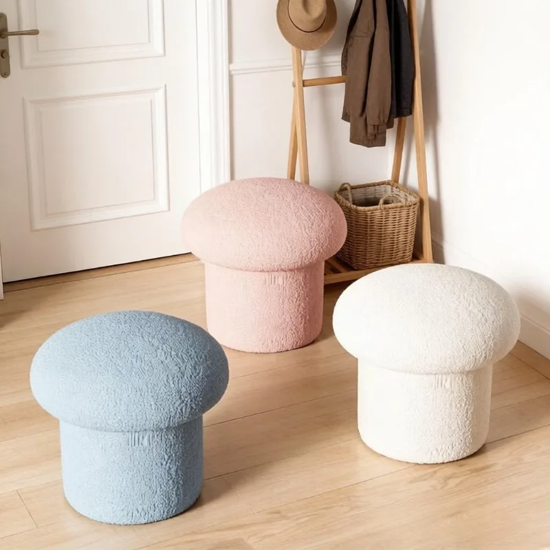 

Cream White Cashmere Fabric Stool, Cute Household Mushroom Stool, Low Bench & Coffee Table Stool for Adults