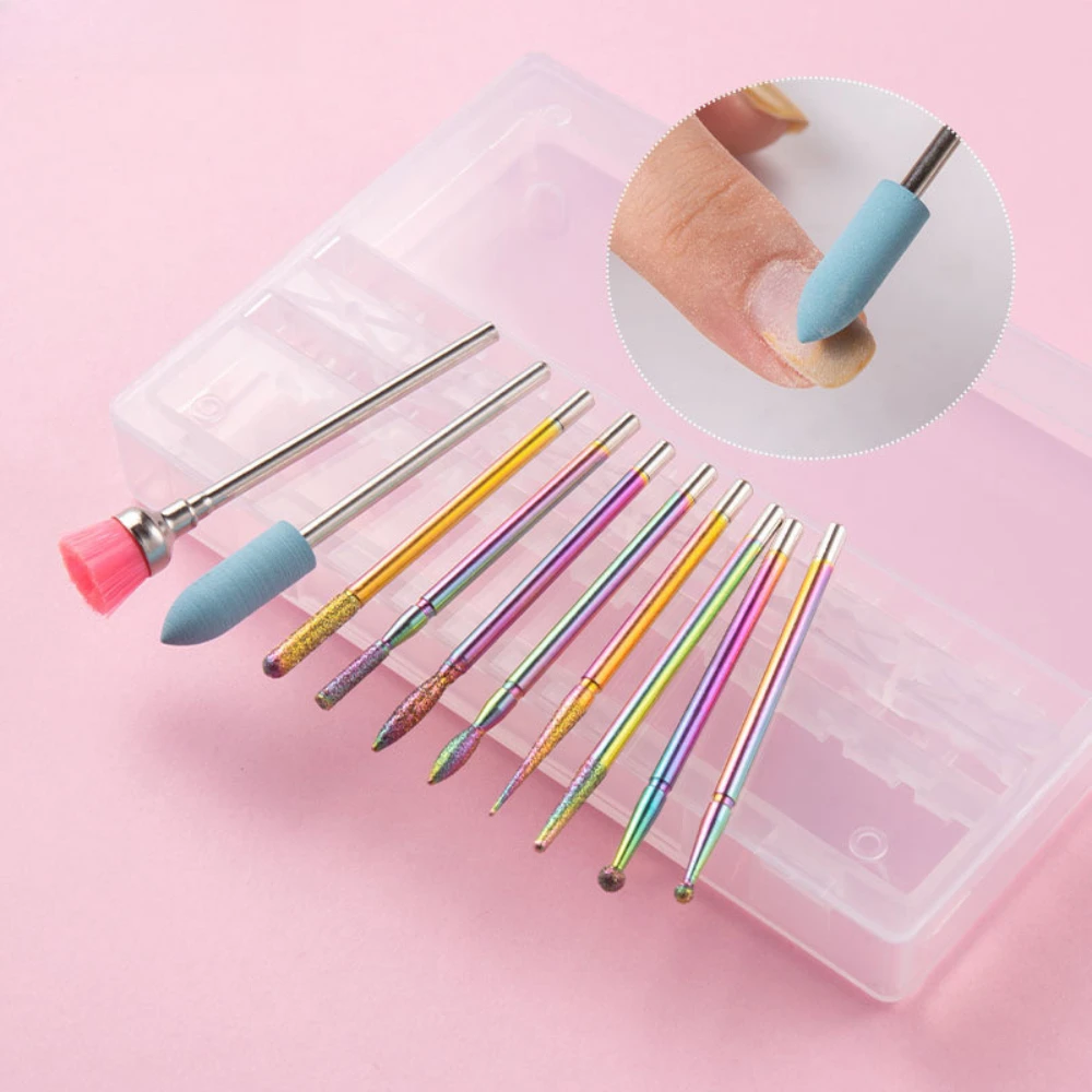 

10Pcs/Box Professional Nail Drill Accessories & Bits Colorful and Silver Nails Polish Grinding Removal Manicure Art Tools