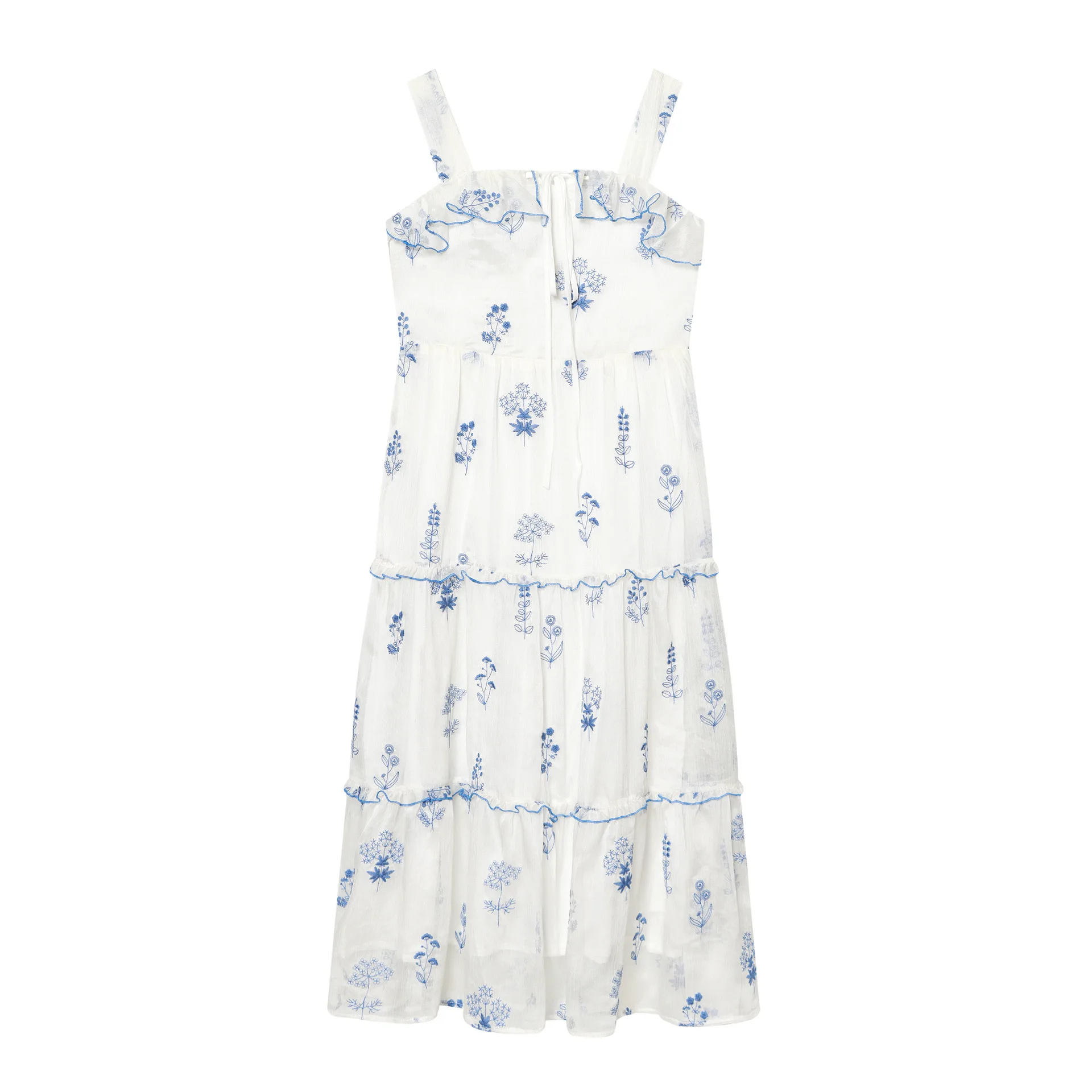 

Women's Fashion Ruffled Embroidered Off-Shoulder Long Dress Elegant Charming Suspenders Sleeveless Dress Casual Style SOCV