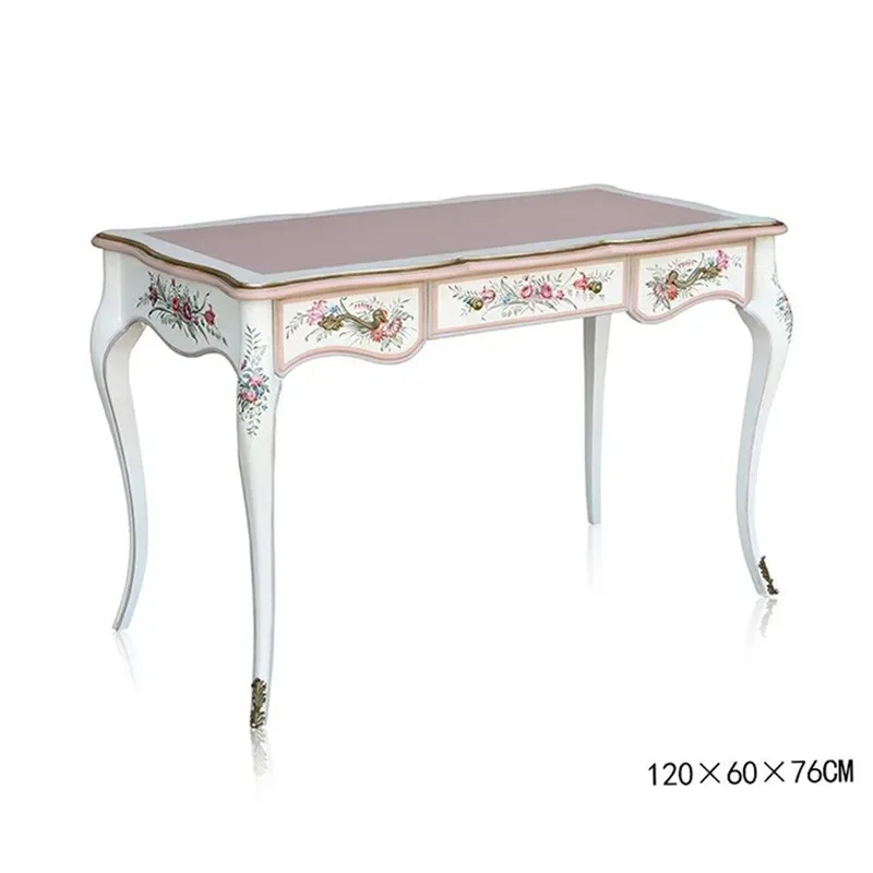 Neoclassical French hand-painted desk birch engraved desk villa bedroom pink writing desk furniture