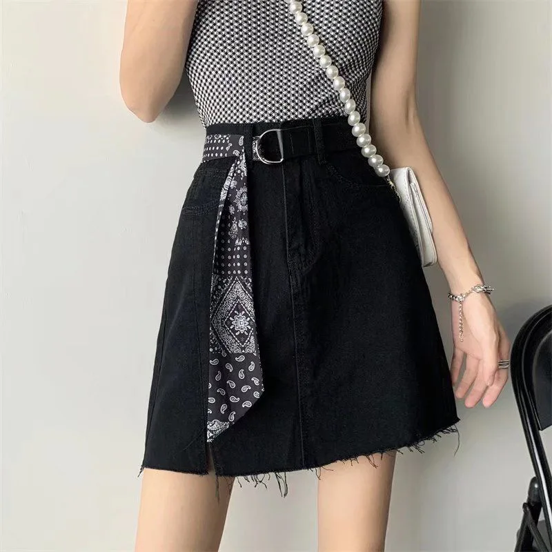 Canvas Patchwork Scarf Belt With Double Loop Buckle Personalized Women's Matching Dress Fashionable And Wersatile Denim