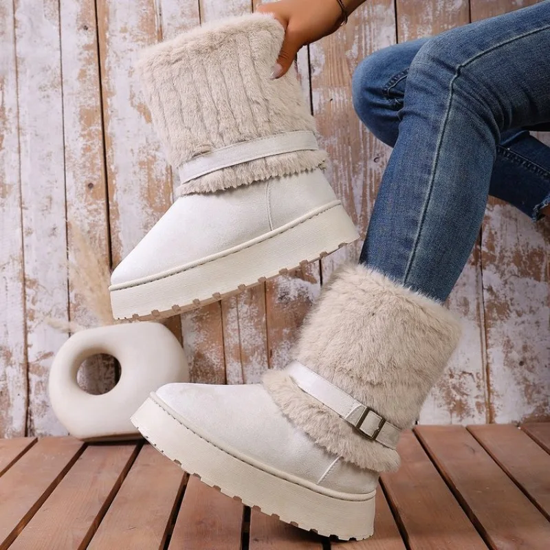 المألوف القوس جولة تو أحذية الثلوج أنيقة الشتاء شقة مقاومة للاهتراء لينة الطلاب زائد المخملية الدافئة أحذية نسائية حجم كبير 43