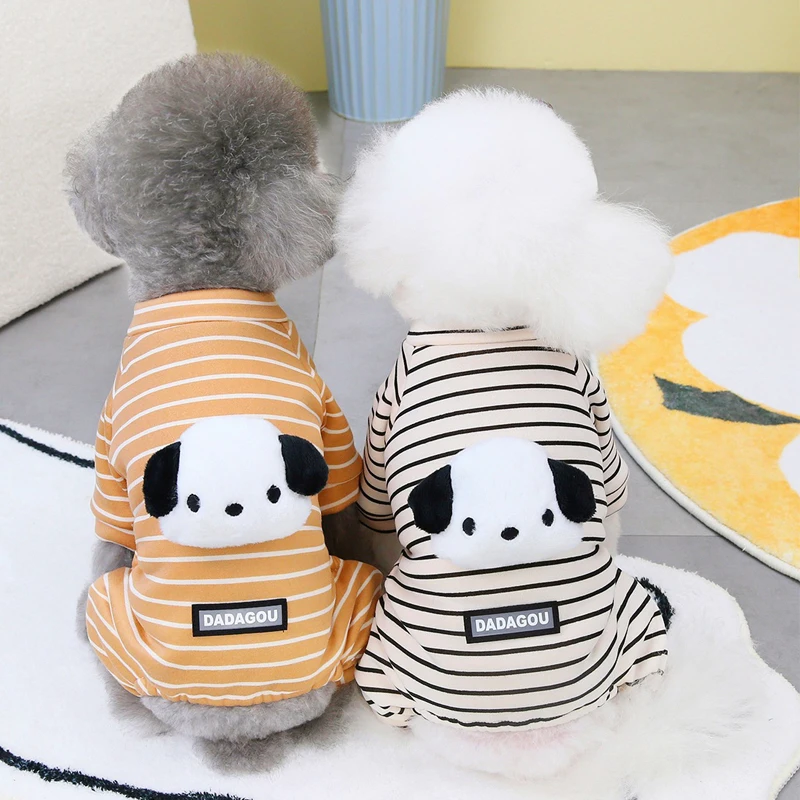 Strips Dog Cat Pijamas Strips Hoodie Jumpsuit For Small Dogs Bichon Winter Pet Clothes Black Orange Long Sleeve Puppy Pajamas XL