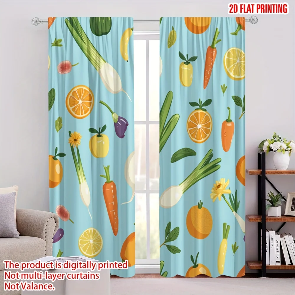 Vegetable Fruit Curtain, Fresh Produce Pattern Window Drape, Kitchen Farmhouse Blackout Panel, Dining Room Home Decor