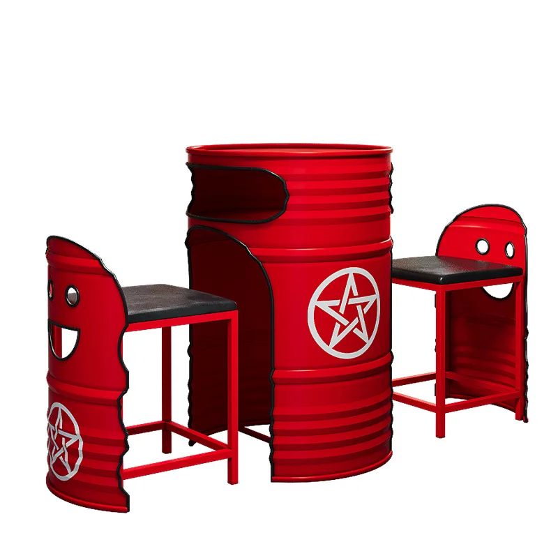 for Industrial Style Plastic Wood Oil Drum Tables and Chairs for Milk Tea Shop Coffee Bar Gym Billiards Room Indoor Outdoor