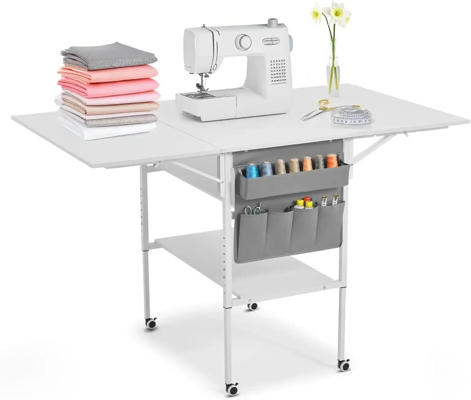

BestsellerHeight Adjustable Sewing Table with Storage Shelves and Storage Bag, Mobile Folding Cutting Table for Large Fabric