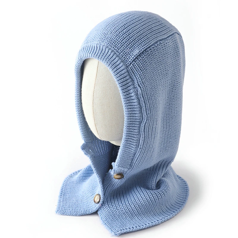 Women Winter Knitted Cashmere Balaclava Hats Soft Wool Beanies Adjust Button Skullies Face Neck Warm Protect Bonnet Headgears