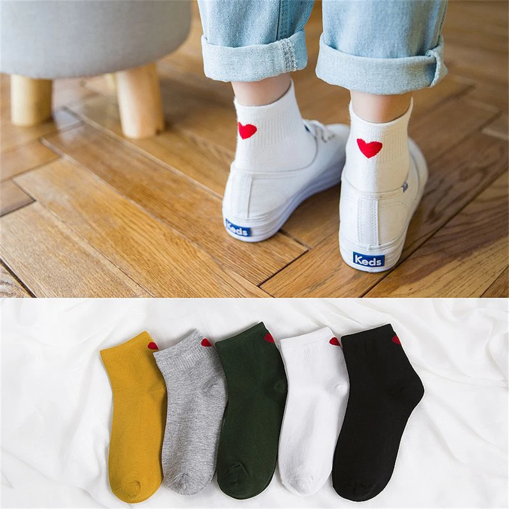 Harajuku Cute Red Heart Mid Tube Casual Literary Fresh Women's Socks