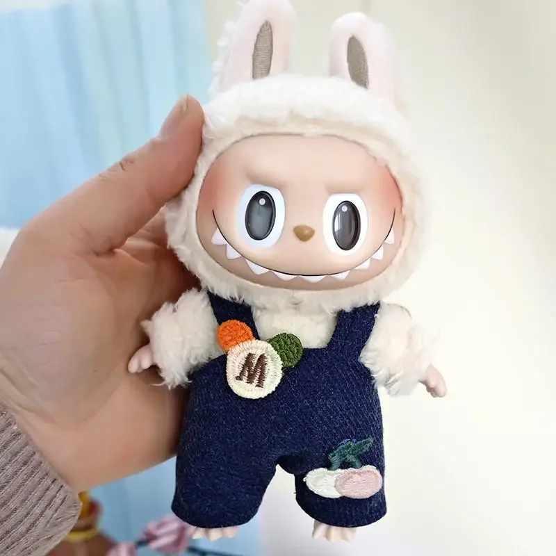 17cm Mini Plush Doll\'S Clothes Outfit Accessories For Korea Kpop Exo Labubu Idol Dolls Corduroy overalls T-shirt Clothing Gift