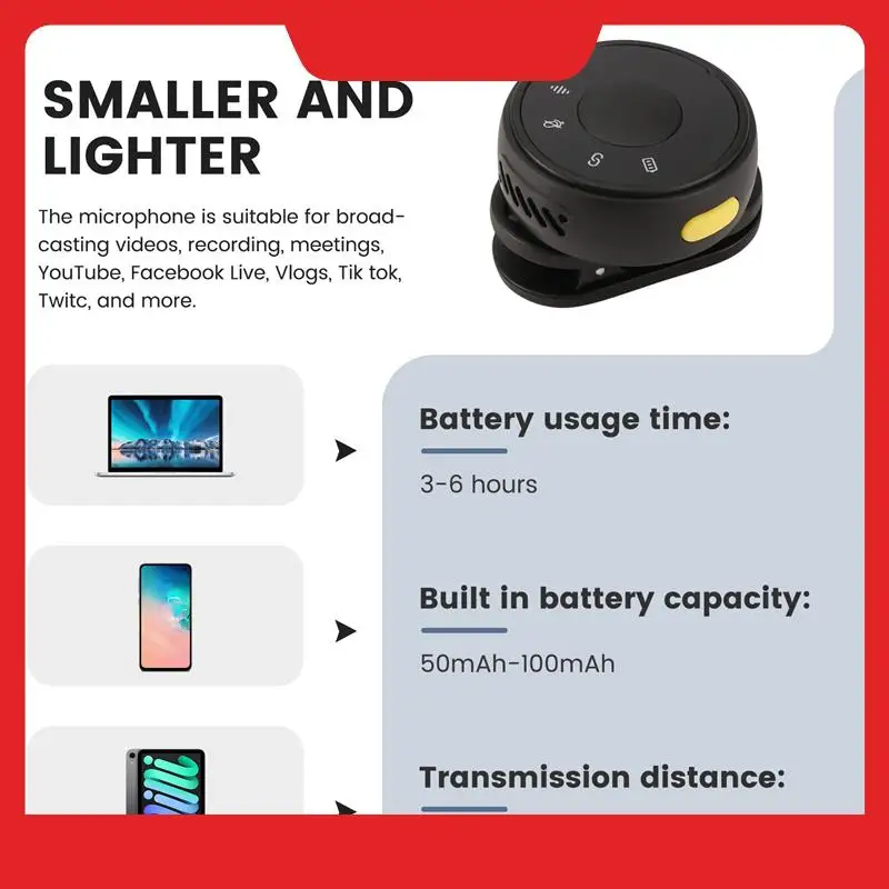 Magnetic Suction Back Clip Wireless Microphone USB-C Circular Button Lavalier Microphone For Live Video Recording