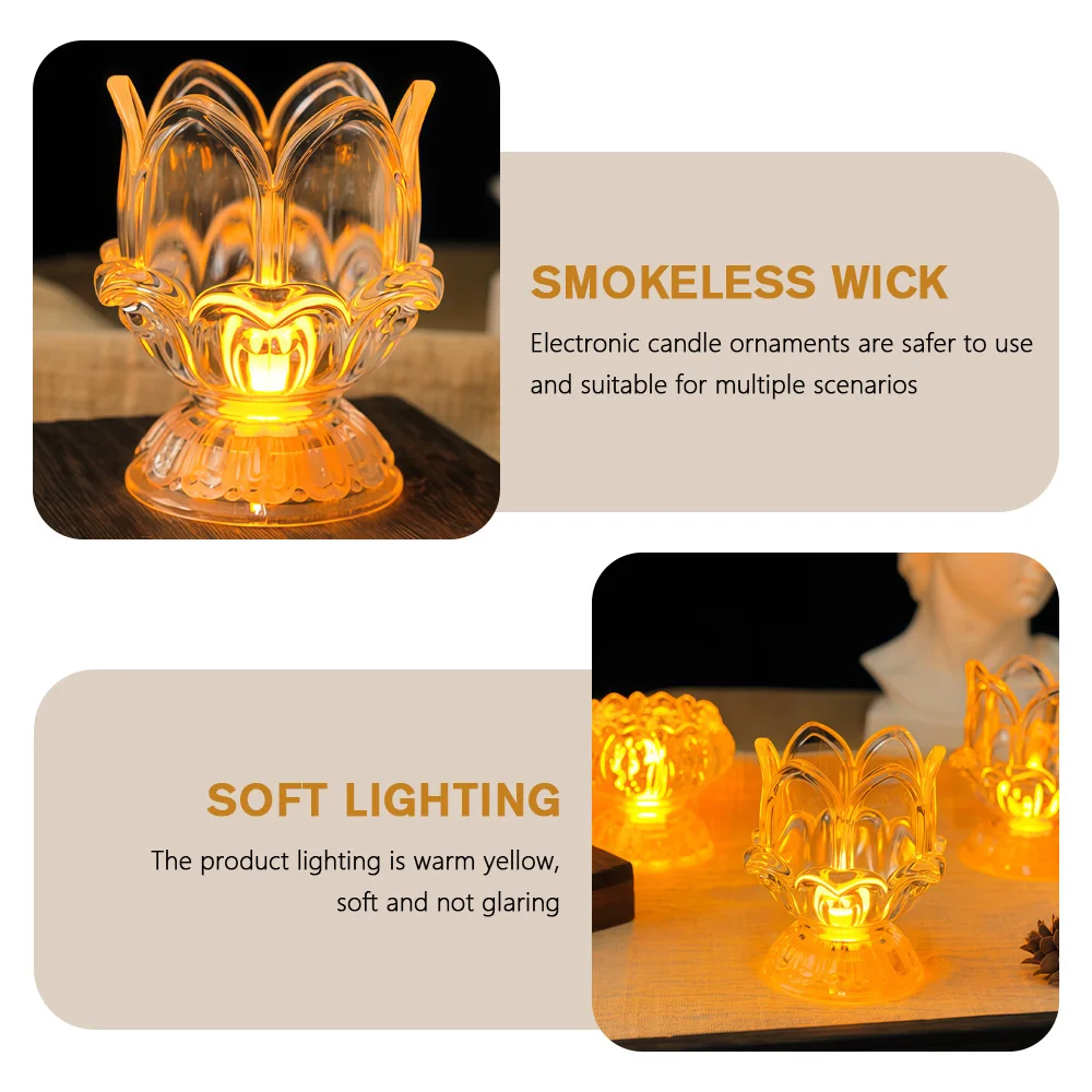 كريستال لوتس شمعة مصباح LED البوذية يقدم ضوء دخاني ليلة أبدية مصباح لوتس الشمعدان ديكور المنزل #5