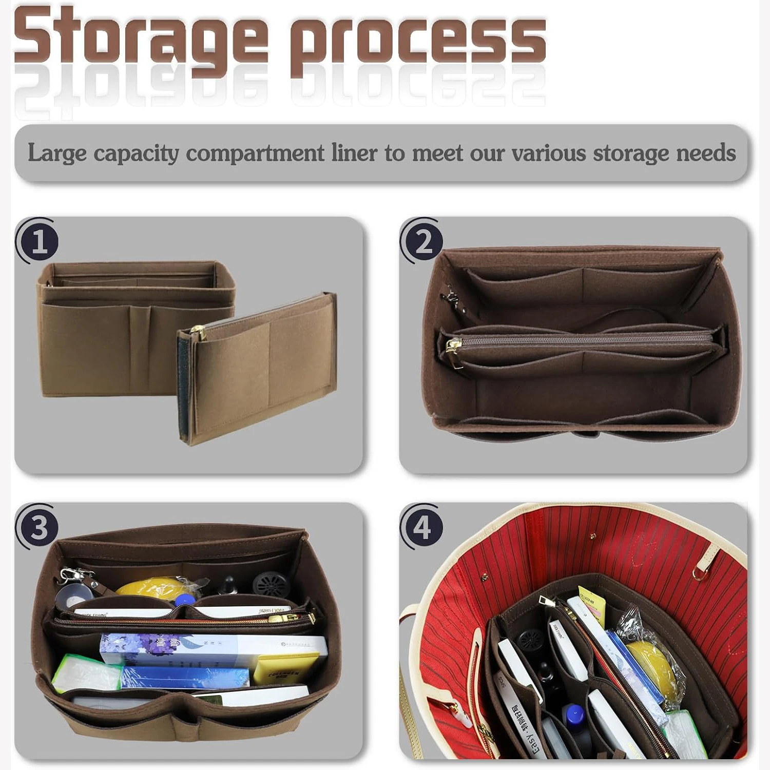 انفصال ورأى محفظة إدراج المنظم لحقيبة يد فاخرة بسرعة 25 30 35 حقيبة مستحضرات تجميل المشكل بطانة السفر الحقيبة الداخلية