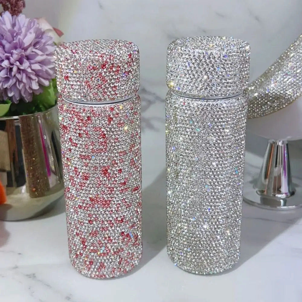 Creative Diamond Water Bottle Portable Shiny Rhinestone Diamond-encrusted Mug Exquisite Stainless Steel Refillable Water Bottle