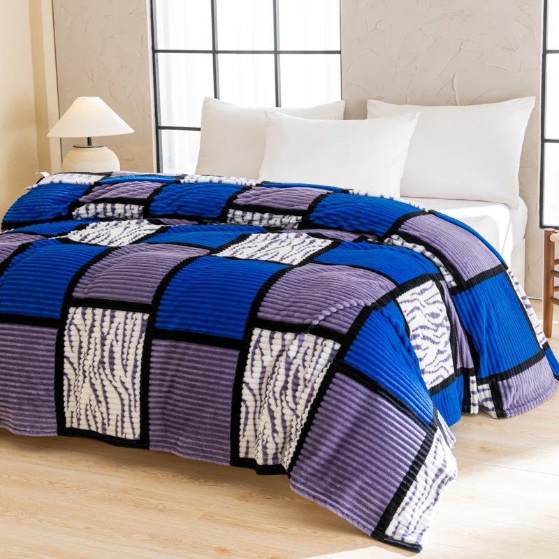 1 pc,A soft blanket checkered print 'magic velvet' striped blanket. Suitable for bedrooms, camping, traveling, etc.All seasons