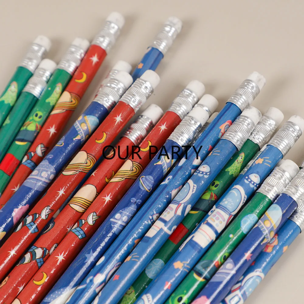 24Pcs Cartoon Astronaut Rocket HB Writing Painting Pencils for Kids Outer Space Theme Birthday Party Favors Back To School Gifts