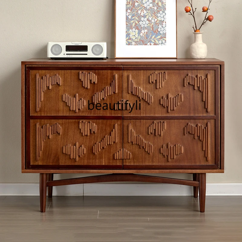 

Medieval teak porch cabinet, household storage decorative cabinet, retro solid wood, dining side cabinet
