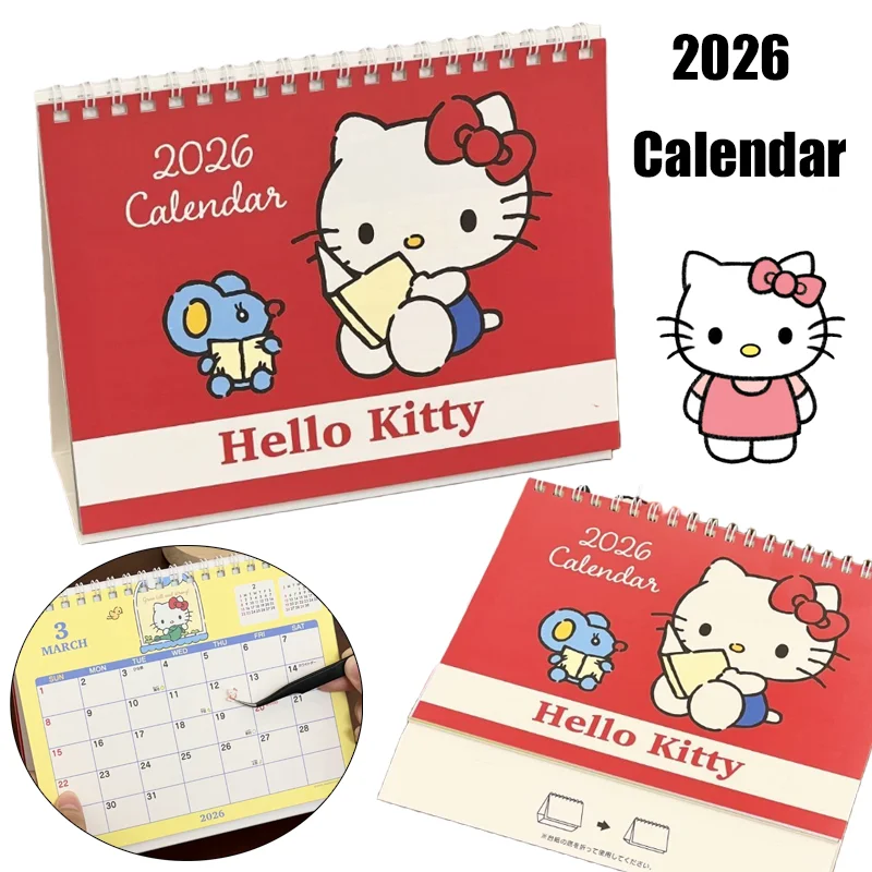 2026 مرحبا كيتي أجندة مكتبية /رزنامة مكتبية الأزياء منضدية الوجه الجدول الزمني مخطط شهري التقويم سطح المكتب الديكور مكتب القرطاسية #1