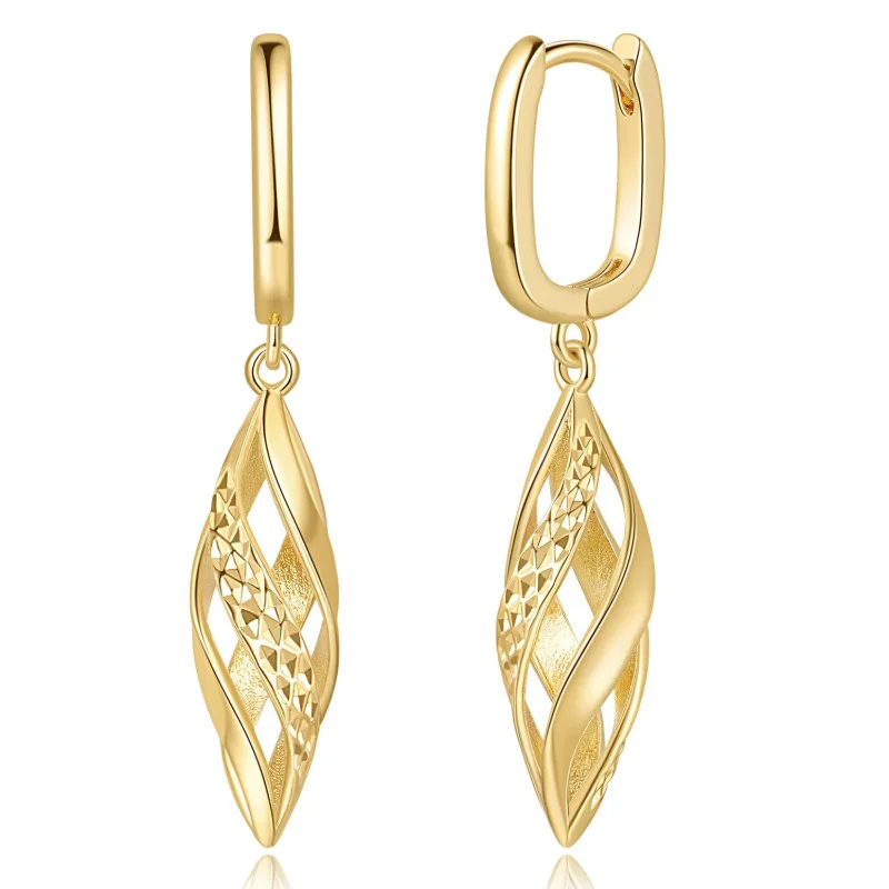 Gold Hoop Earrings 14K Gold Hoop Earrings for Women Dangle Drop Earring Rhombic Twisted Hollow Shape Gold Drop Earring for Women