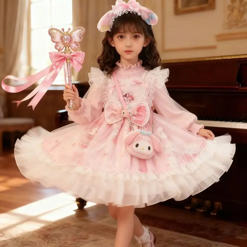 فساتين سانريو الشتوية للأطفال فستان أنيمي ميلودي للفتيات لحفلات أعياد الميلاد من التول فستان لوليتا الأميرة السميك كاواي #5