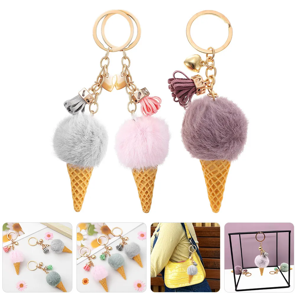 

3Pcs Ice Cream Pendant Keychain Decorative Cute Metal Keyring for Handbag Purse Backpack Car Keys Bag Charm Gift