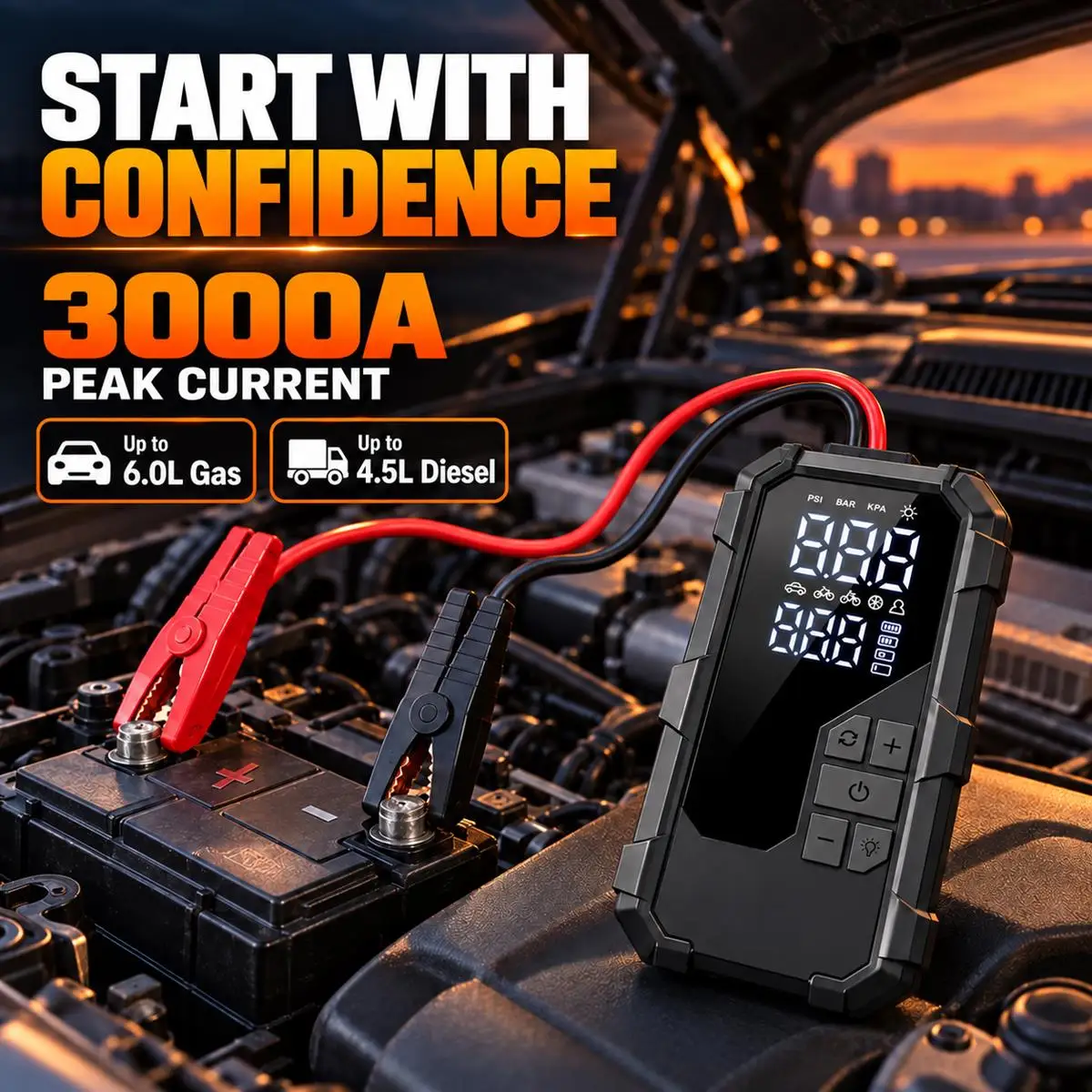 12000mAh Cordless Tire Inflator Portable Air Compressor, 25mm Cylinder 19000RPM Fast Inflation Electric Air Pump for Car, Motorc