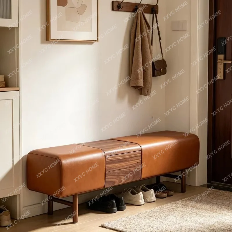 XX solid wood storage and shoe-changing stool, home living room long stool, genuine rest stool