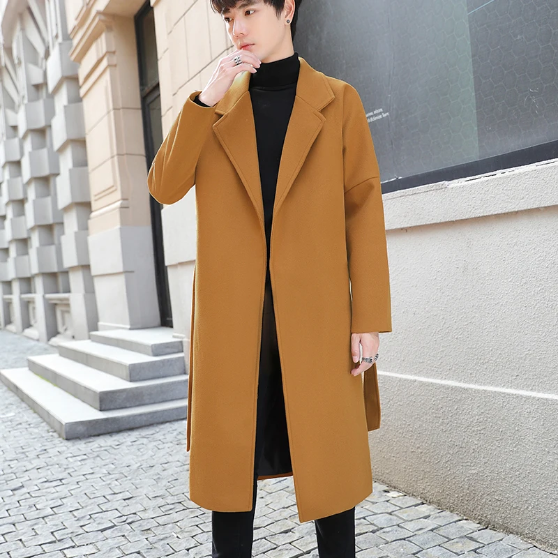 

2023 Autumn and Winter Windbreaker Men's Casual Mid-length Korean Version of The Trend Over-the-knee Felt Coat Woolen Coat