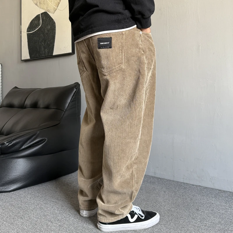 

Men's Casual Cotton Work Trousers Autumn Winter Heavy Fce Lined Corduroy Straight Leg Loose Wide Leg Tapered Pants