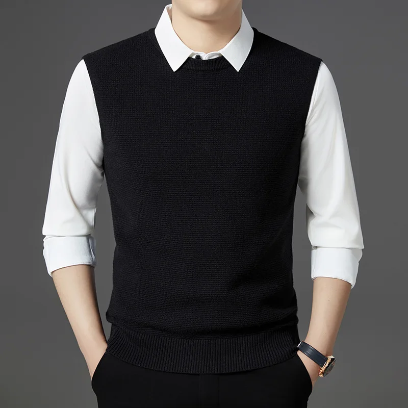 

Mens Knit Sweater Fake Two Piece 2025 Autumn Fashion Colorblock Patchwork Turn Down Collar Casual Knitted Pullover Top