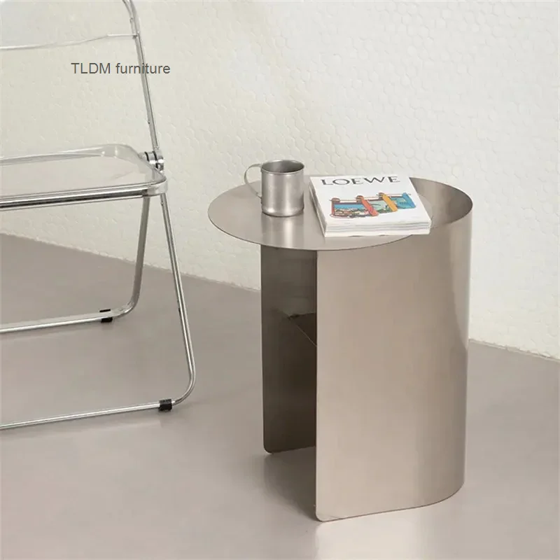 Modern Minimalist Stainless Steel Coffee Tables Nordic Sofa Side Table Light Luxury Bedroom Bedside Table Balcony Storage Table