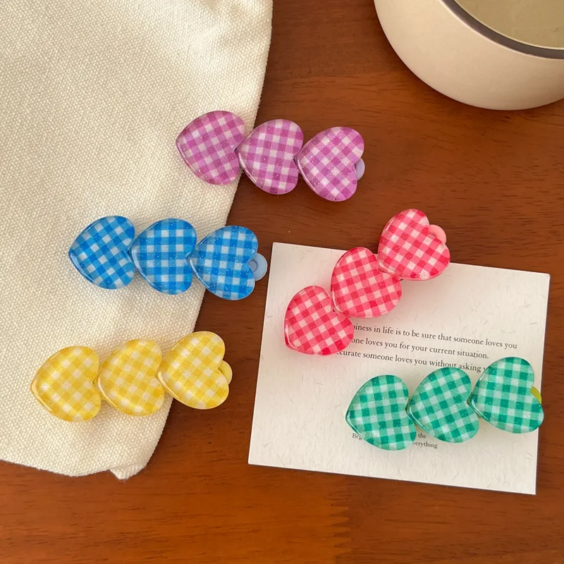 女の子のためのハート型の市松模様のヘアクリップ,カワイイヘアクリップ,子供のための美しいヘアアクセサリー,無地,甘い髪の装飾