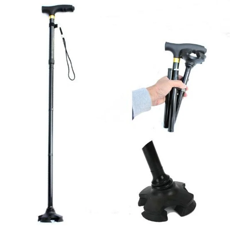 Multipurpose Hike Folding Walking Stick Portable Non-slip Crutch Elderly Magic Cane with flashlight