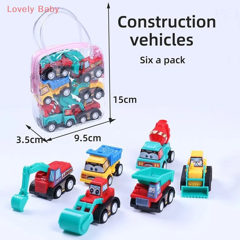 【BBS-7】6PCS Pull Back Car Model Toys Mobile Vehicle Fire Truck Taxi Model Kid Mini Cars Boy Diecasts Toy Gift For Children