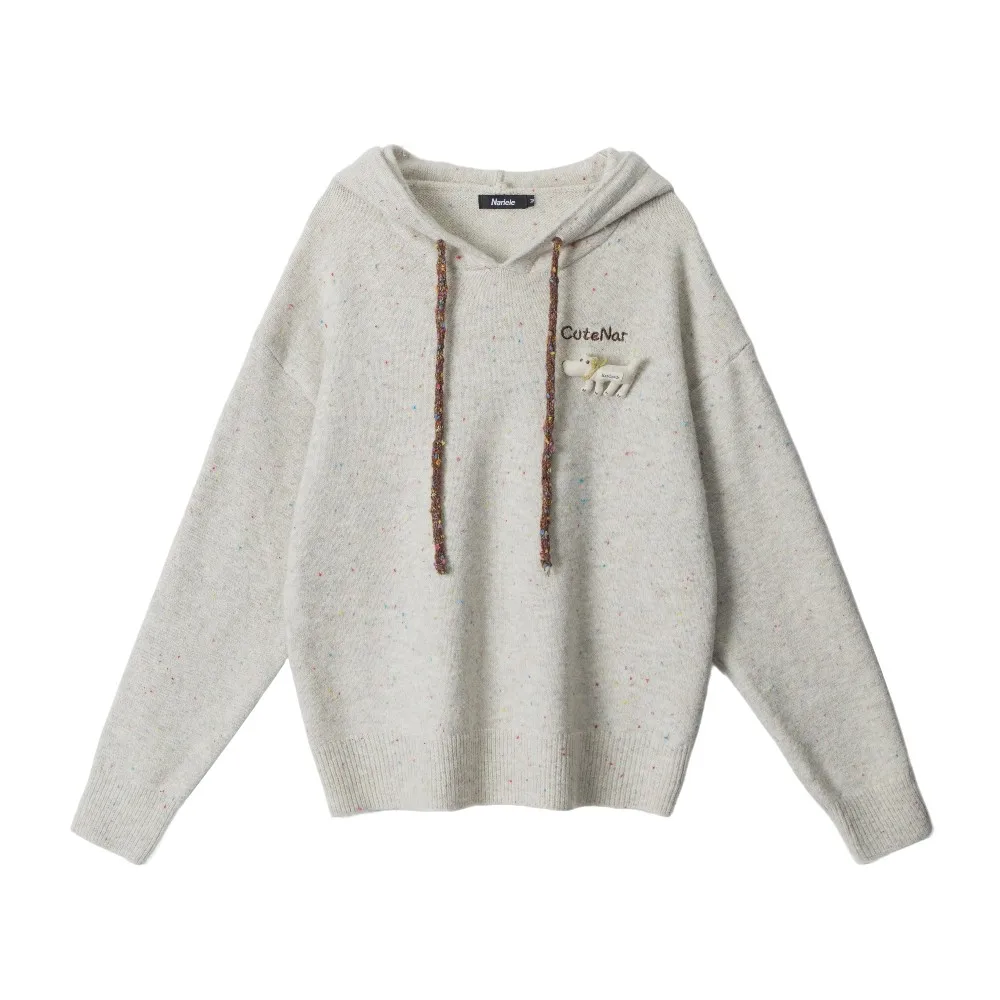 Funny Cartoon Puppy Embroidery Hooded Loose Women's Sweaters Spots Knitted Winter Clothes Pullovers Tops for Women Girls